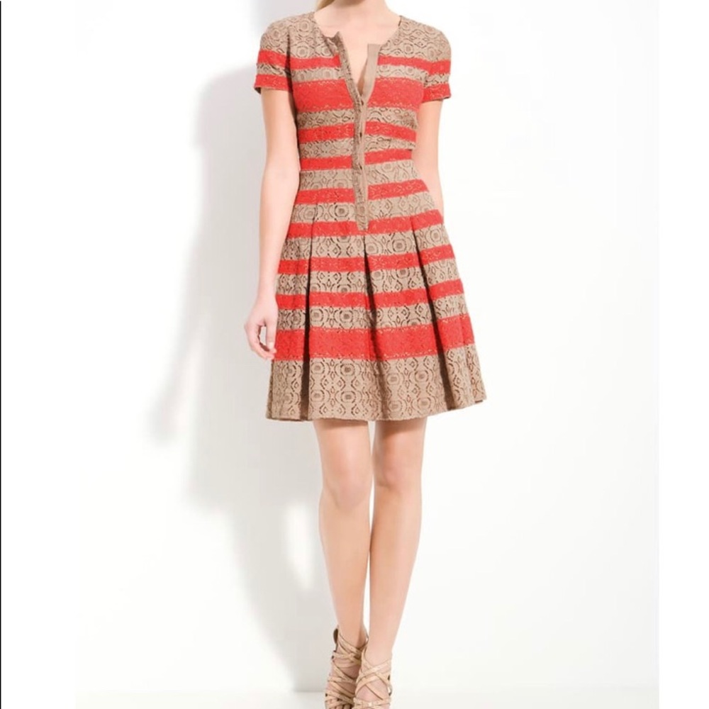 BCBGMaxAzria Dasen Mixed Lace Striped Dress